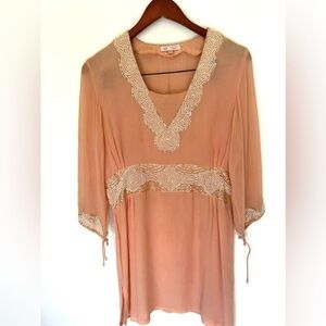 Lotus London silk beaded dress orange salmon